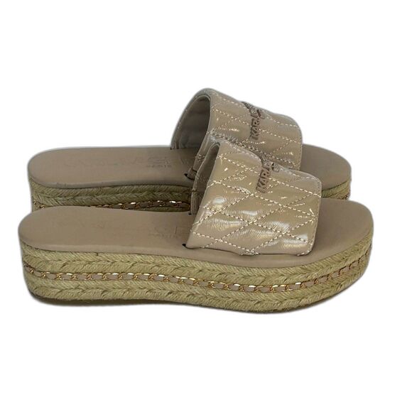 Karl Lagerfeld Paris Sandal Women’s Size 7.5M Mauve Tan Gold Slip-on Quilted - Picture 5 of 12